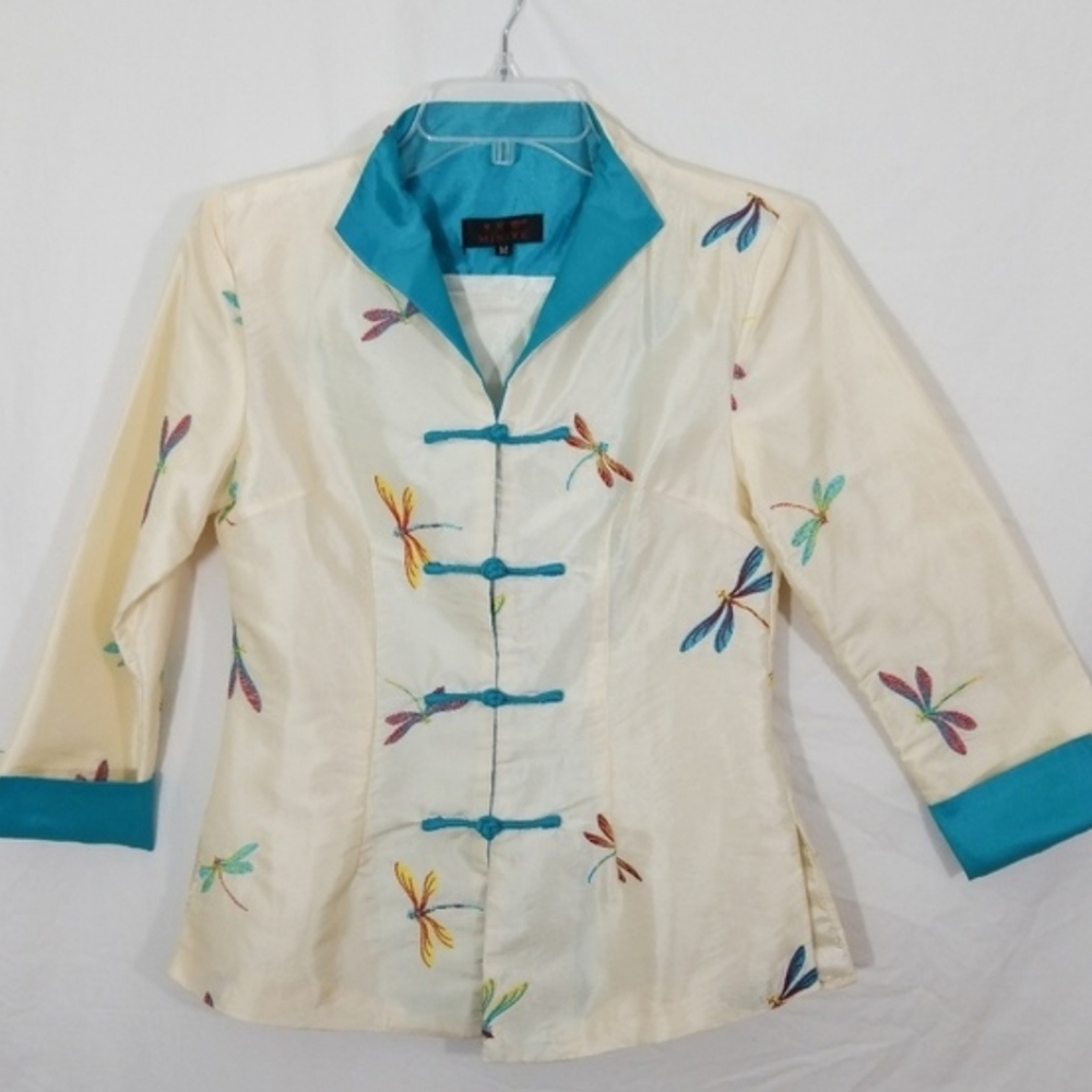 Butterfly embroidered satin Asian Miniye jacket